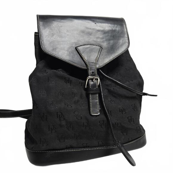 Dooney & Bourke Bag Signature Backpack Black Canvas Leather Vintage Made in USA - Picture 1 of 9